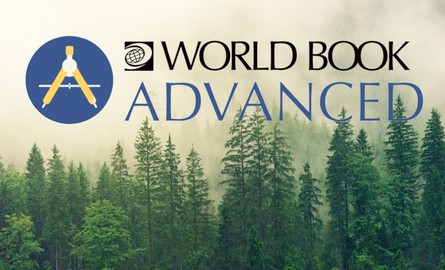 World Book Advanced logo with misty forest in the background